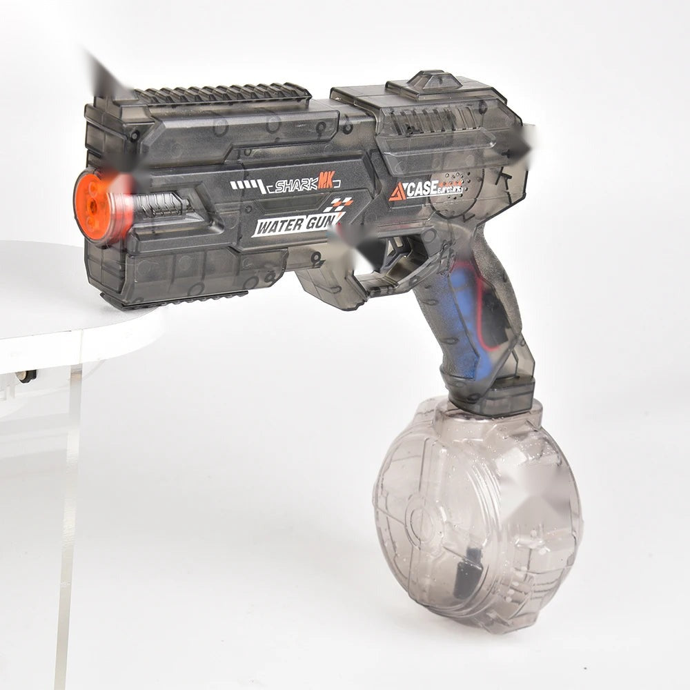 Le Titan gris transparent — pistolet à eau électrique sur socle