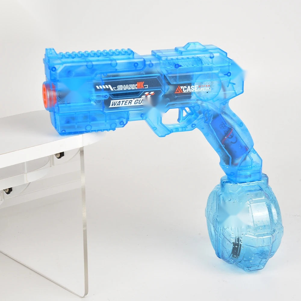 Le Titan bleu transparent — pistolet à eau électrique sur socle